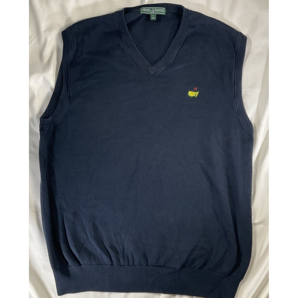 Masters Collection Men's Size L Navy V Neck Cotton Sweater Vest Logoed 134